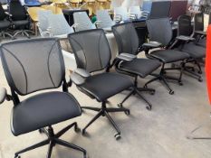 +VAT 4x Human Scale charcoal mesh and black cloth seated swivel chairs with arms