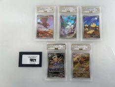 +VAT (5) Graded Japanese Pokémon Cards by Automated Grading Systems (all AGS 10) to include M3 #