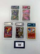 +VAT (5) Various Graded Pokémon Cards by Aura Grading, RKT, PG, Arkezon, Legacy (various grades)