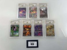 +VAT (7) Graded Japanese Pokémon Cards by Automated Grading Systems (all AGS 10) to include M4 #
