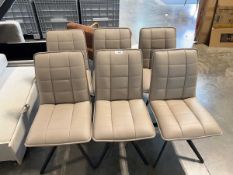 +VAT Set of six mocha-coloured leather upholstered swivel dining chairs on 4 star metal supports