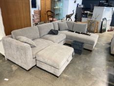 +VAT Thomasville grey fabric upholstered L shaped corner sofa with storage ottoman