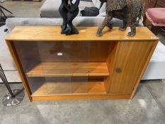 Mid Century teak bookcase with glazed sliding doors and single right hand door