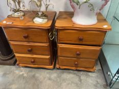 Pine pair of 3 drawer night stands