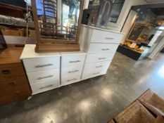 White suite of furniture including a 5 drawer chest and 2 matching night stands