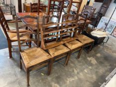 Dark oak set of 4 rush seated dining chairs