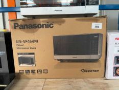 +VAT Boxed Panasonic NN.SF464M inverter microwave oven in black and silver finish
