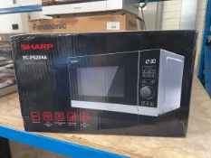 +VAT Boxed Sharp WC.PS204A digital microwave oven in a black and silver finish