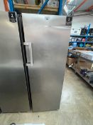 +VAT Hisense single door upright fridge in a stainless steel finish