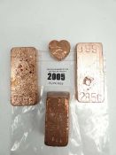 +VAT Various hand poured copper bars / ingots, 1.1KG total weight