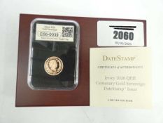 Jersey 2026 QEII Centenary 22ct Gold Sovereign with case and CoA
