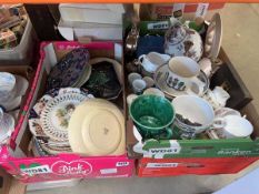 Three boxes containing household crockery to include dinner plates, egg cups, cups and saucers