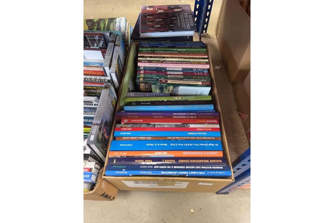 3 boxes containing railway related reference books