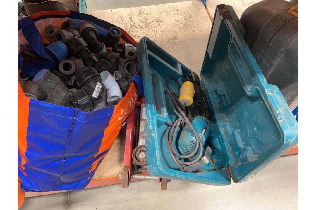 Hilti Drywall Router Plumbing fittings, trolley jack, router, Hilti drill, manual foot pump ...