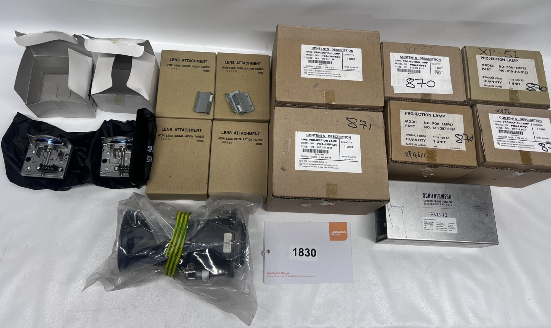 Projector Spares for various projectors, including LNS-W31A LensLamps and parts appear to be unused,