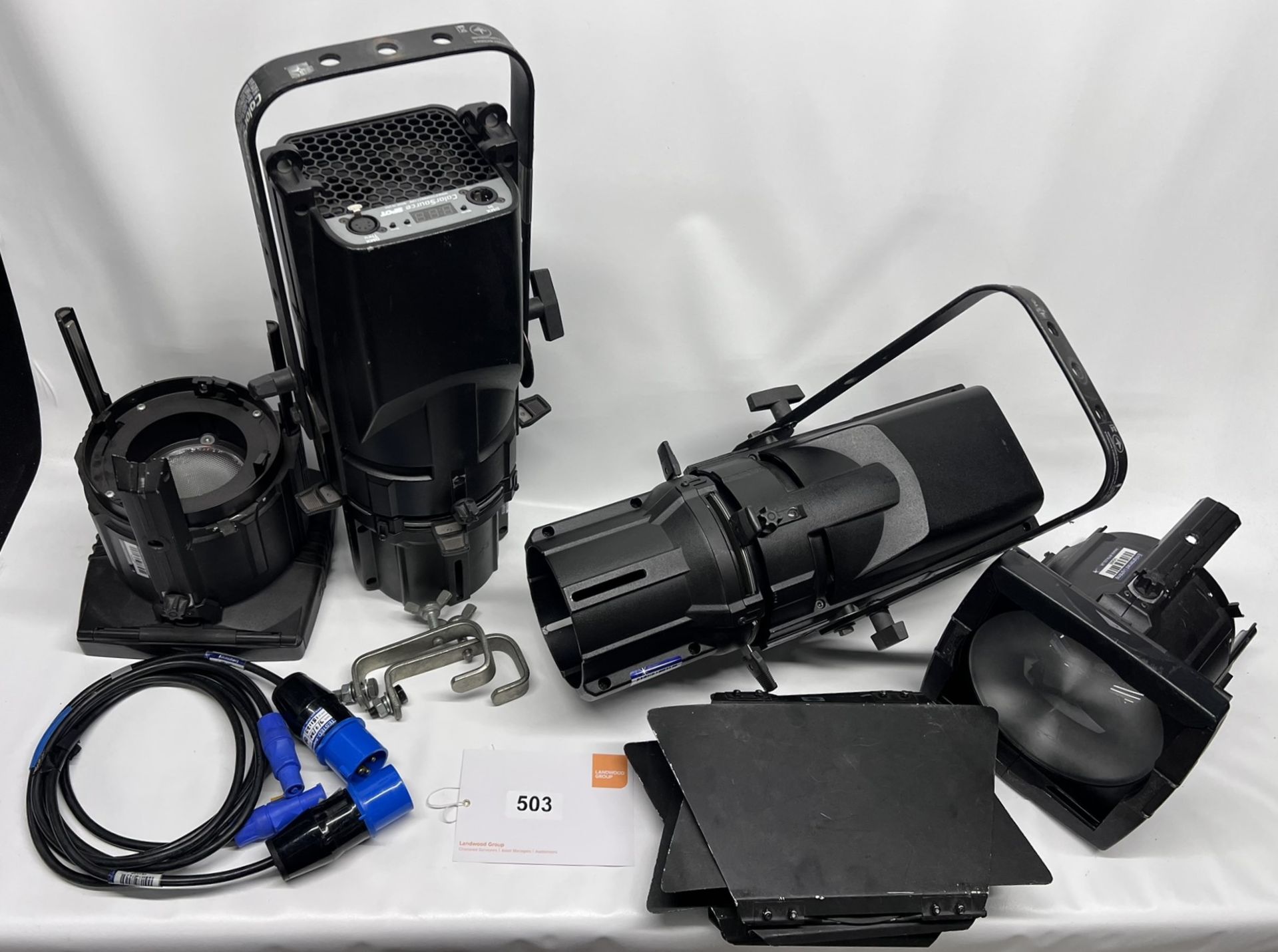 2x ETC Colorsource Spot with Fresnel adaptersEach unit includes a barn door, 16a to powercon, hook