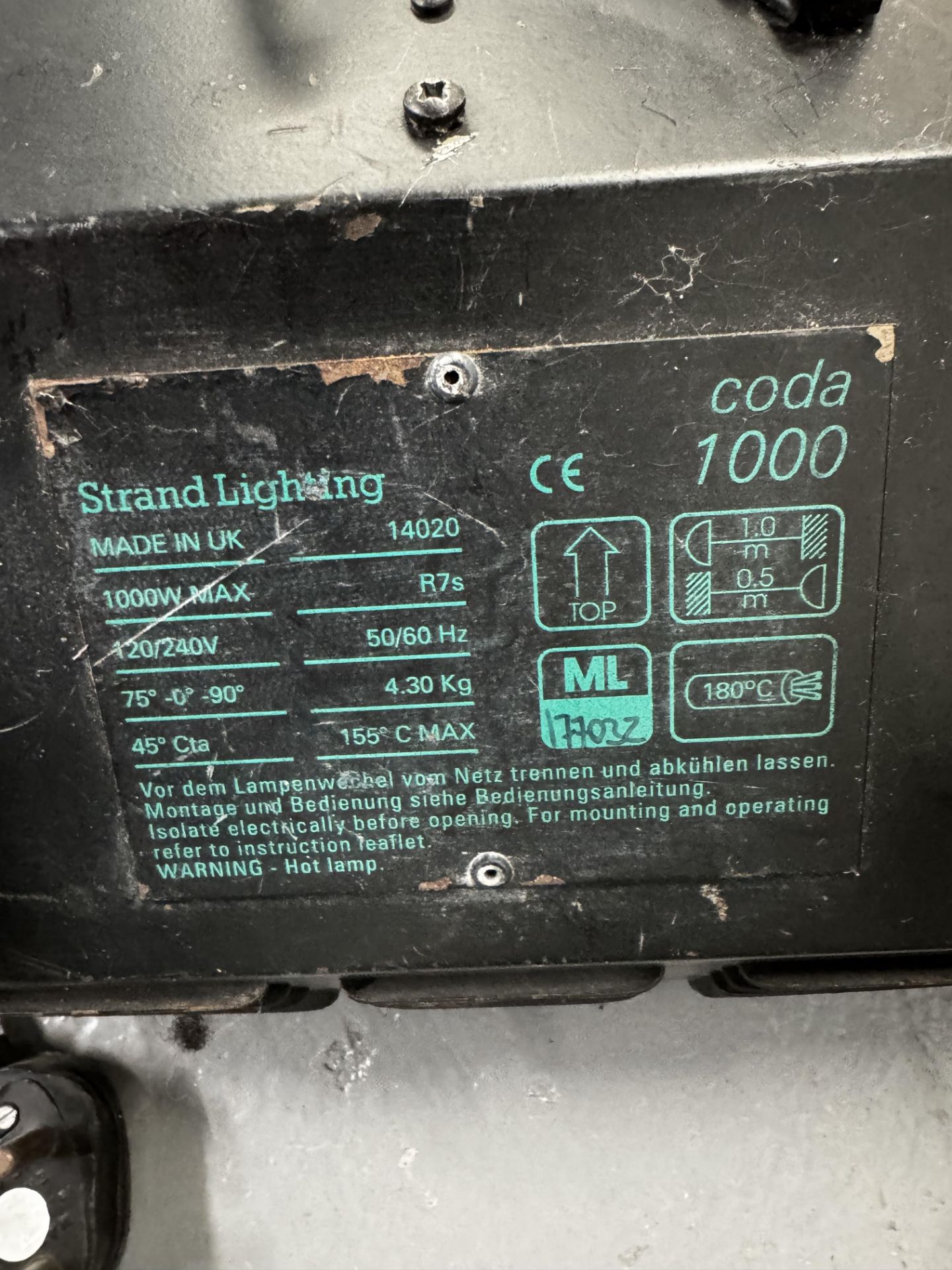 6 x Strand Lighting Coda 1000w Stage Light to 15amp Plug - Image 6 of 6
