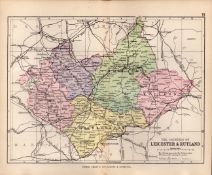 County Leicestershire 1895 Antique Victorian Detailed Coloured Map.