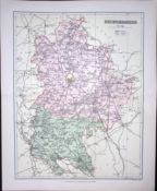 Bedfordshire Detailed 1894 Coloured Antique 130 Years-Old Map.