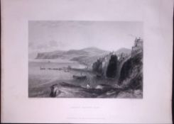 Yorkshire Robin Hoods Bay WH Bartlett 183 Years-Old Antique Steel Engraving-1