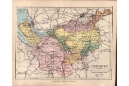 County Cheshire 1895 Antique Victorian Detailed Coloured Map.