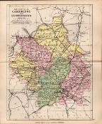 County Cambridgeshire 1895 Antique Victorian Detailed Coloured Map.