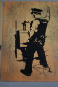 Rourke Van Dal(b1964) ‘Pissing Copper’, Spray Paint Stencil, Board, Signed, 1 Off Edition, 2008