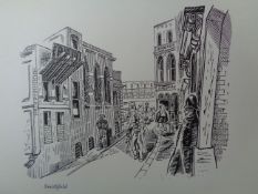 Edward Bawden CBE RA Original Vintage Historic Lithograph of London Historic Smithfield Market