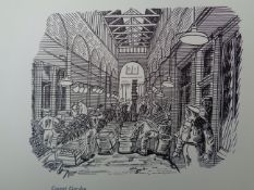 Edward Bawden CBE RA Original Vintage Historic Lithograph of London Covent Garden (Mary Poppins)