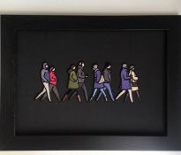Julian Opie (1958-) ‘London Couples’, Embroidered Figurines On Board, Framed, 2021