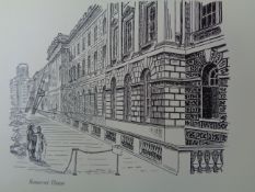 Edward Bawden CBE RA Original Vintage Historic Lithograph of London Historic Somerset House
