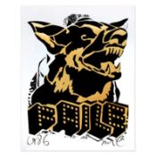 Faile (b 1975 & 76) Alsatian ‘Black/Gold’ Embossed Screen Print On Paper Signed, Limited Edition...