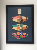 Peter Blake (1932-) Love, Hope, Britain Comic Relief Face Masks Signed, Framed, 2020
