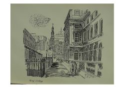 Edward Bawden Original Lithograph - London, Kings College