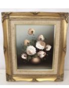 S. LEIGH Cream Roses ; signed; oil painting