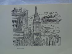 Edward Bawden CBE RA Original Vintage Historic Lithograph of London Historic Bow Bells Londoner