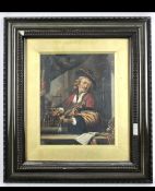17th Century Style Painting, Oil On Board “The Violin Player“ By Dominica’s Van Tol