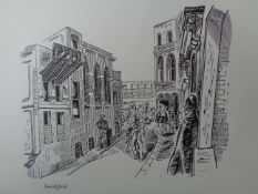 Edward Bawden CBE RA Original Vintage Historic Lithograph of London Historic Smithfield Market