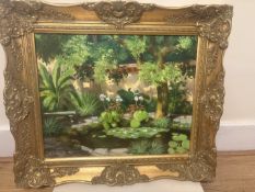 H. Volkmann Oil On Canvas A Formal Garden With Lily Pond; Signed