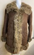 Vintage 60s 70s Warm Brown Suede Leather Shearling Boho Penny Lane Coat 14-16