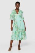 Closet London Mint Green Floral Wrap Midi Dress With Flared Sleeves Size 12