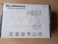 3 X NEW & BOXED BLUEMARS 12V MAX DRILL AND GARDEN AUGER SETS.