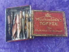 Vintage Tin Approx 2.5 inches Wide Containing A Number of Vintage Pen Nibs