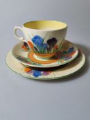 Clarice Cliff “Crocus” Cup, Saucer & Tea Plate Trio