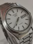 Seiko 5 Automatic Men’s Watch With White Dial and Day/Date