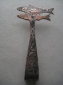Antique Copper Heron and Salmon Decorated Fish Tongs