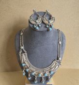 Vintage Sterling Silver /Turquoise Statement Choker Necklace & Earrings Set 116g