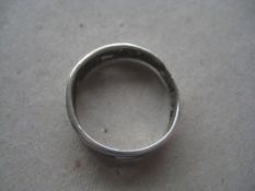 Antique White Metal Pierced Floral Ring
