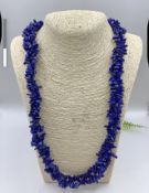 Vintage Colbolt Blue 3 Strand Chip Bead Necklace 72cm Lapis Lazuli