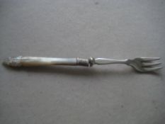 Antique Mother of Pearl Hafted Silver Plated Pickle Fork